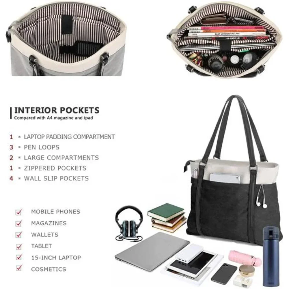 🌺Women Laptop Tote Bag for Work Lightweight Canvas 🩷15.6 Inch Handbag Purse